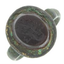 Bronze red paste intaglio ring