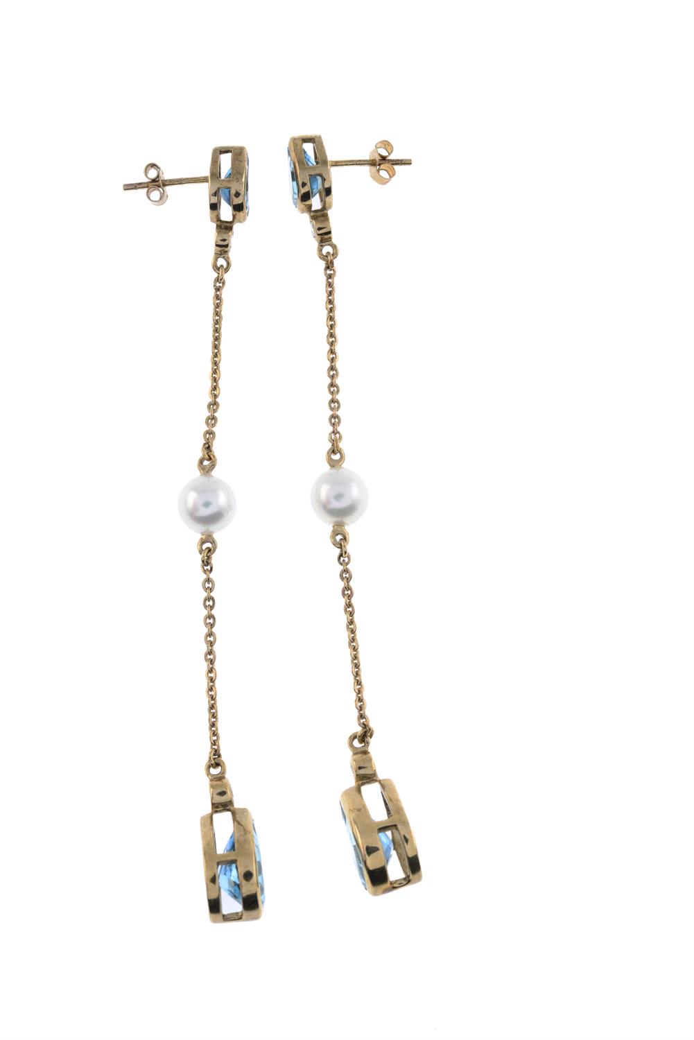 9ct gold topaz, diamond & cultured pearl drop earrings - Image 2 of 2