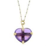 9ct gold amethyst pendant, with diamond spacer chain