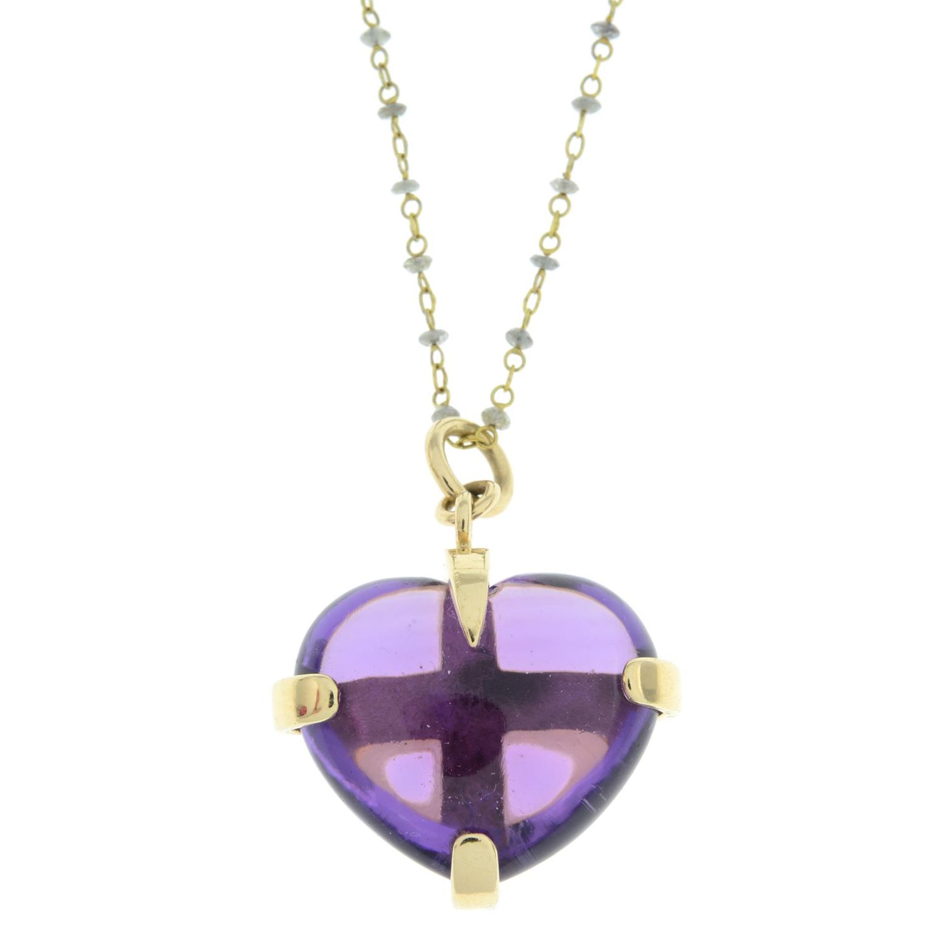 9ct gold amethyst pendant, with diamond spacer chain