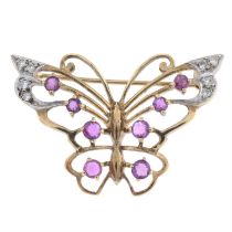 9ct gold diamond & ruby butterfly brooch