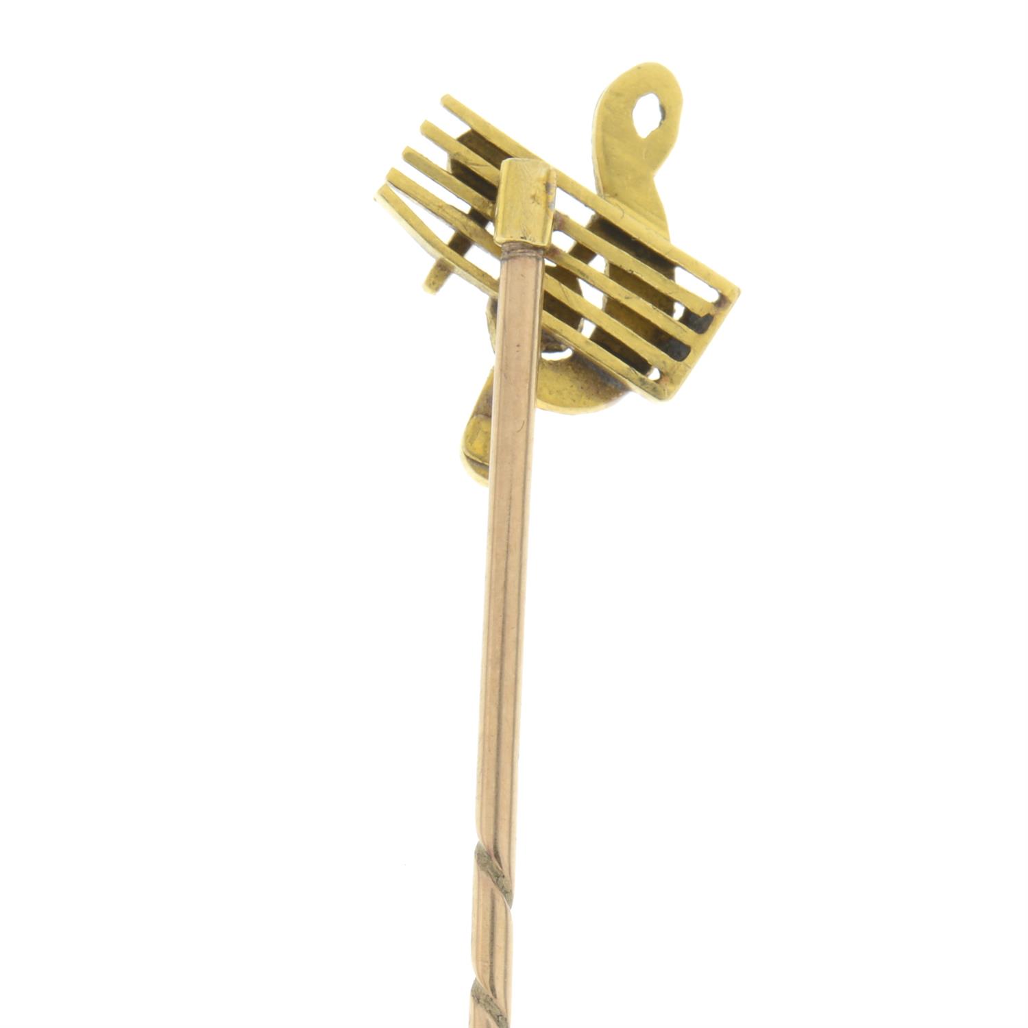 Early 20th century gold split pearl musical stickpin - Image 2 of 2