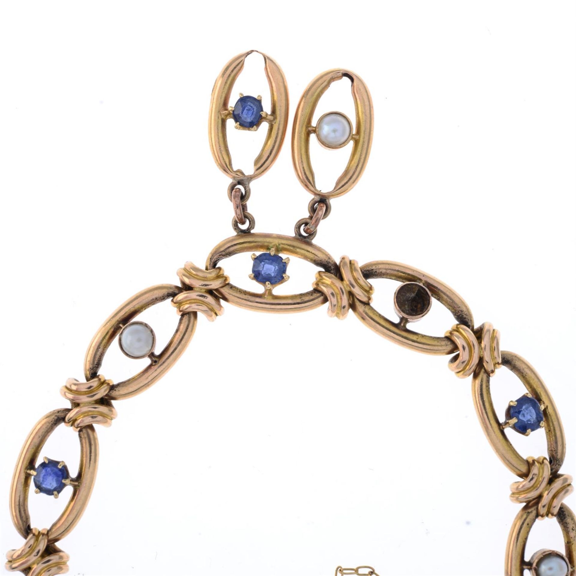 Early 20th c. sapphire & split pearl bracelet, AF - Image 2 of 2