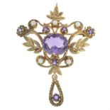 Amethyst & split pearl brooch/pendant