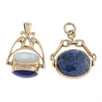 Two 9ct gold gem fob pendants