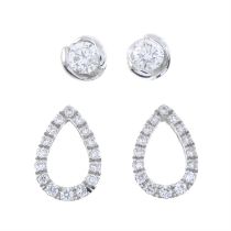 Two pairs of 9ct gold diamond earrings