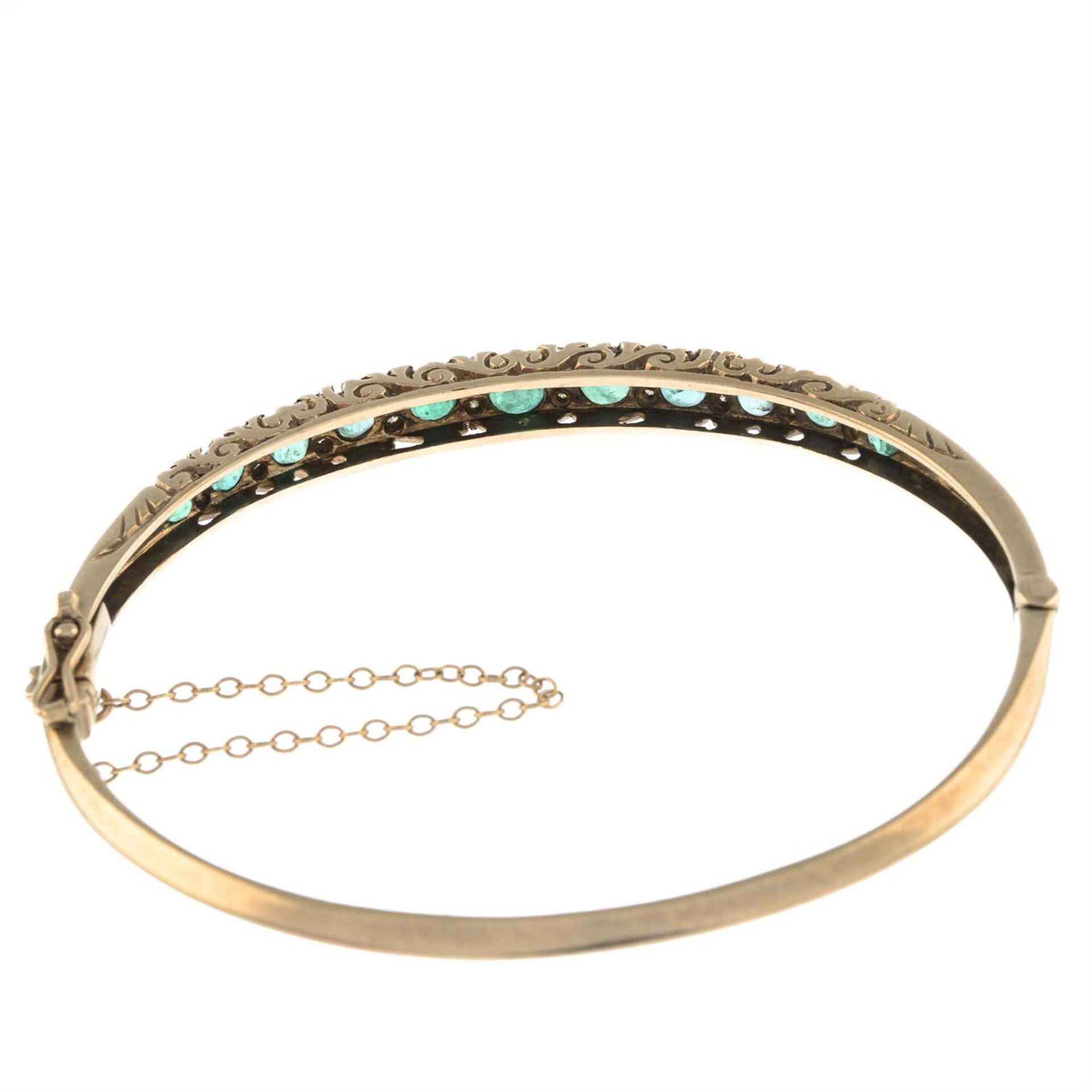 9ct gold emerald & diamond bangle - Image 2 of 3