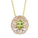 Peridot & diamond pendant, with chain