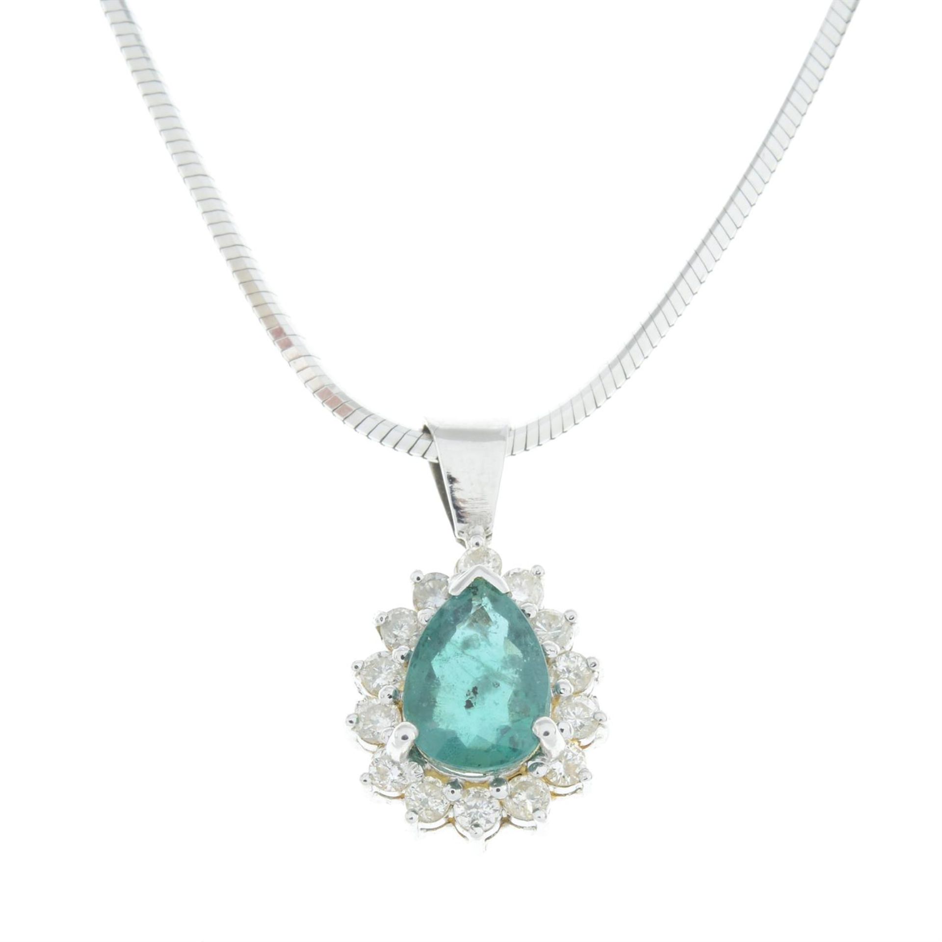 Emerald & diamond pendant, with 9ct gold chain
