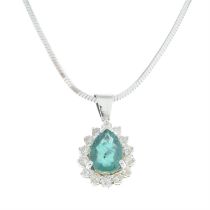 Emerald & diamond pendant, with 9ct gold chain