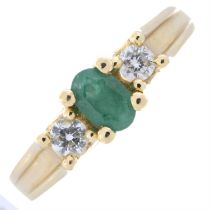 Emerald & diamond three-stone ring