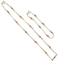 9ct gold coral necklace & bracelet set