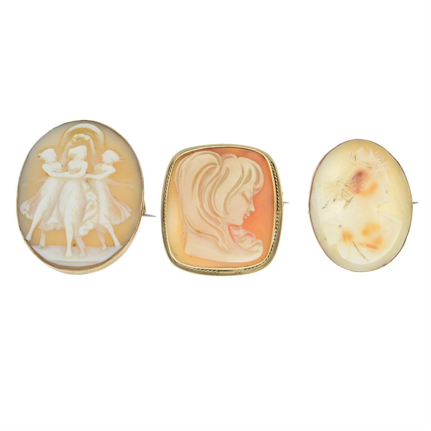 Three 9ct gold cameo brooches