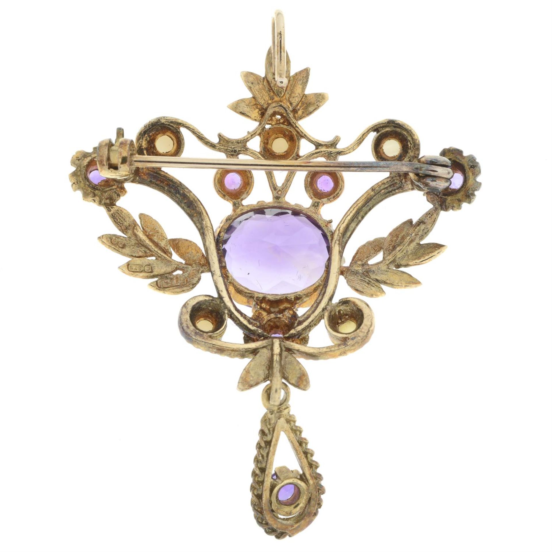 Amethyst & split pearl brooch/pendant - Image 2 of 2