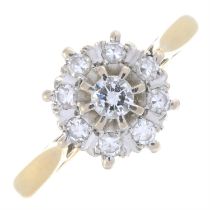 Mid 20th century 18ct gold diamond cluster ring