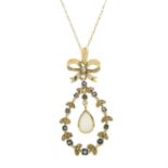 9ct gold opal & sapphire pendant, with chain