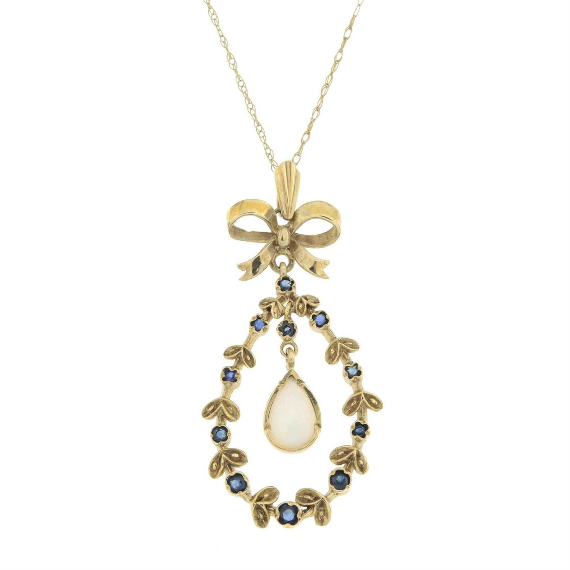 9ct gold opal & sapphire pendant, with chain