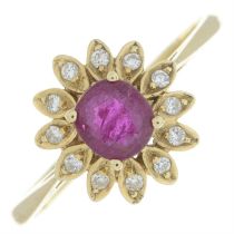 14ct gold ruby & diamond floral cluster ring