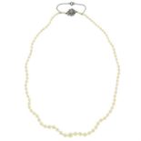 Cultured pearl single-strand necklace, with 9ct gold diamond clasp