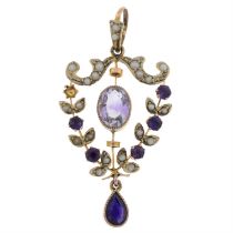 Early 20th century 9ct amethyst & seed pearl pendant