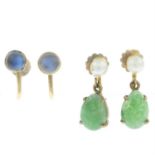 Two pairs of early 20th century gold gem-set earrings