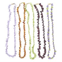 Five gem single-strand necklaces