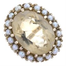 1960s citrine & cultured pearl cluster ring