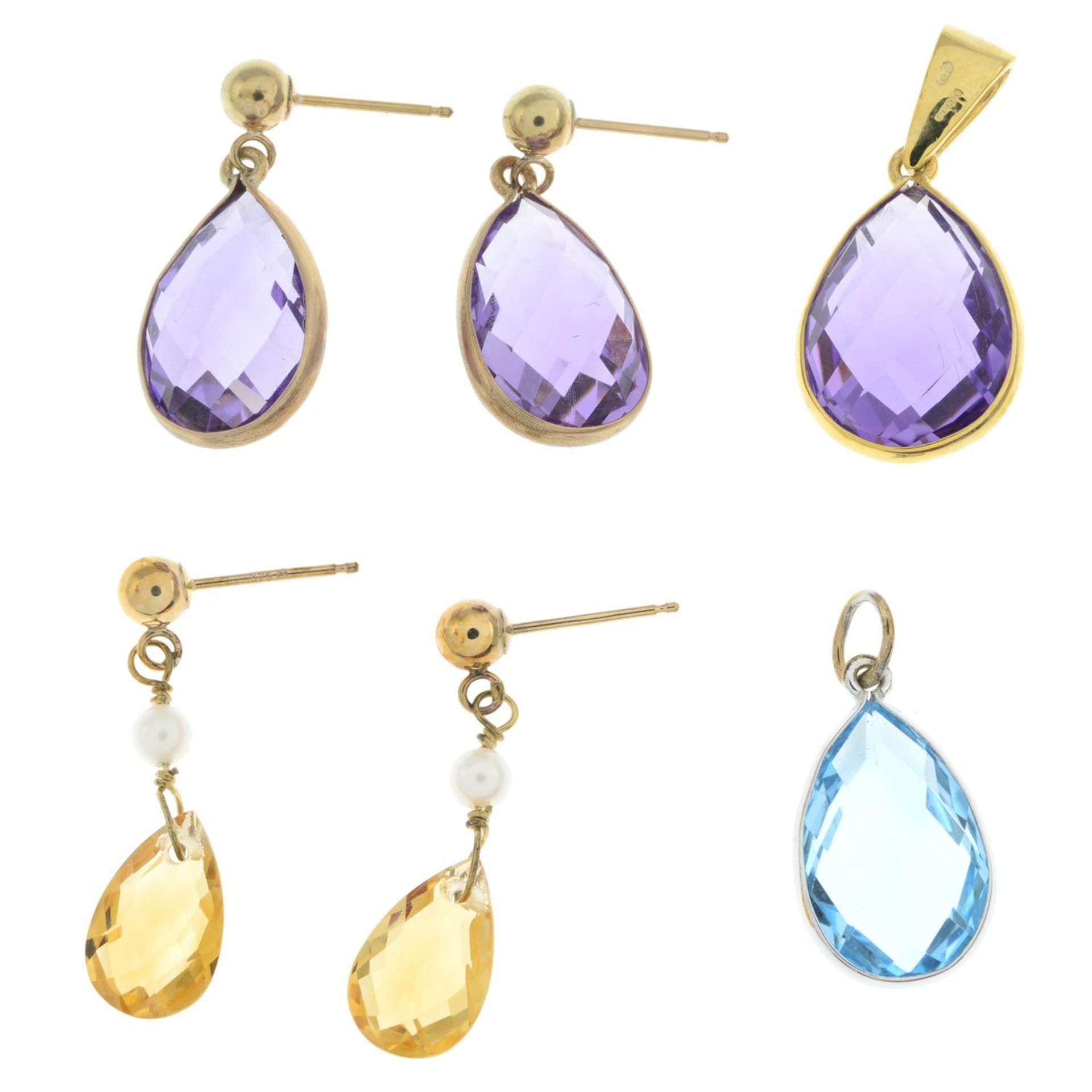Two pairs of gem earrings & two pendant - Image 2 of 2