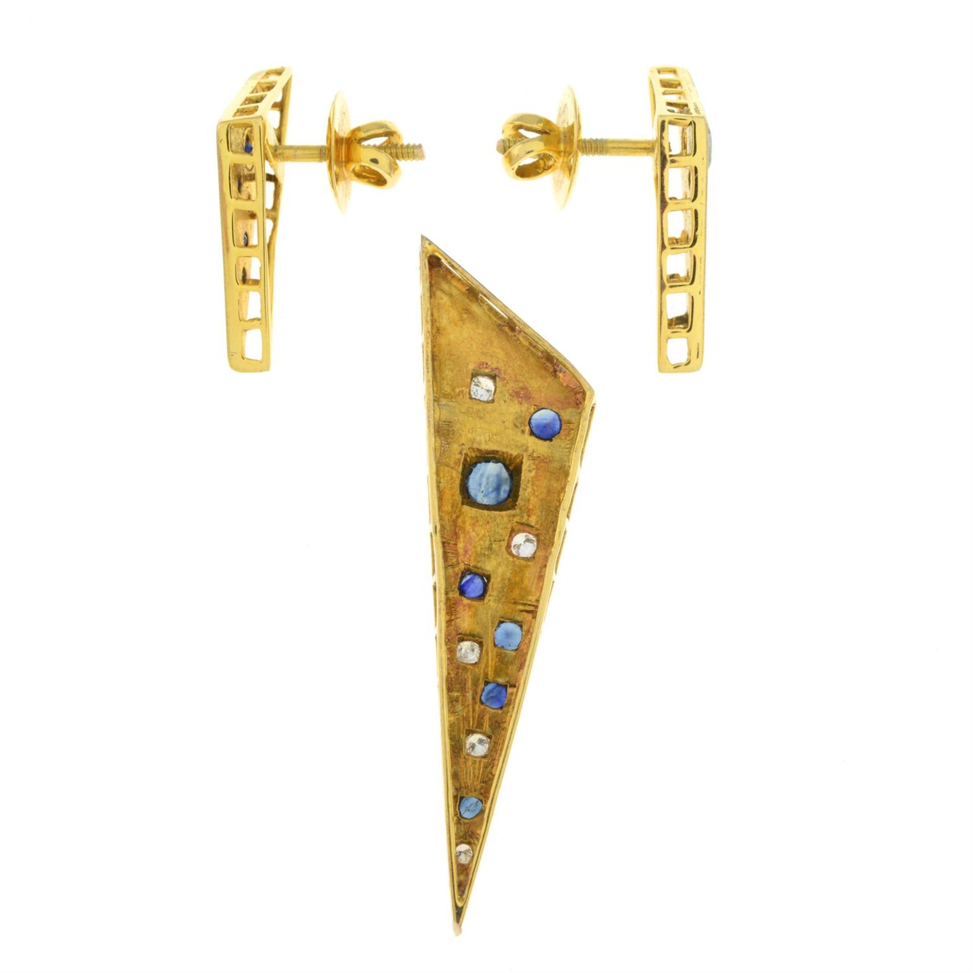 Sapphire & diamond earrings & pendant set - Image 2 of 2
