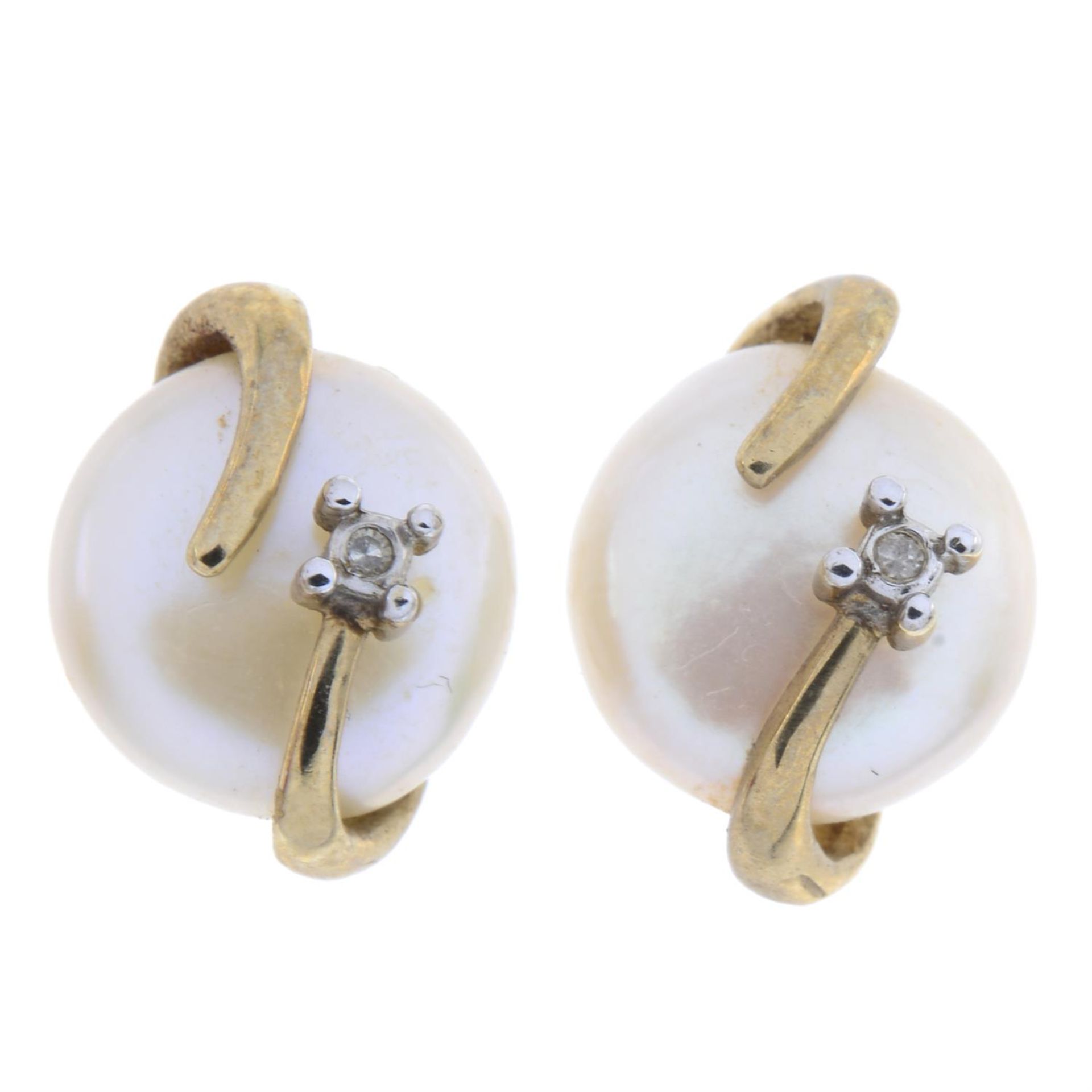 9ct gold cultured pearl & diamond stud earrings