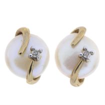 9ct gold cultured pearl & diamond stud earrings