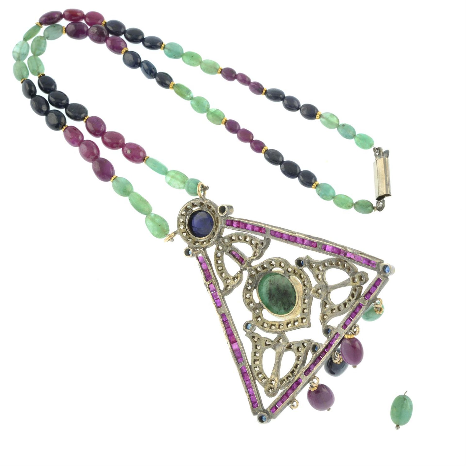 Multi-gem pendant, on an integral beaded necklace - Image 2 of 2