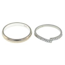 18ct gold band ring & platinum diamond ring