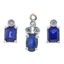 Gem & diamond pendant & earrings