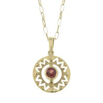 9ct gold garnet pendant, with chain