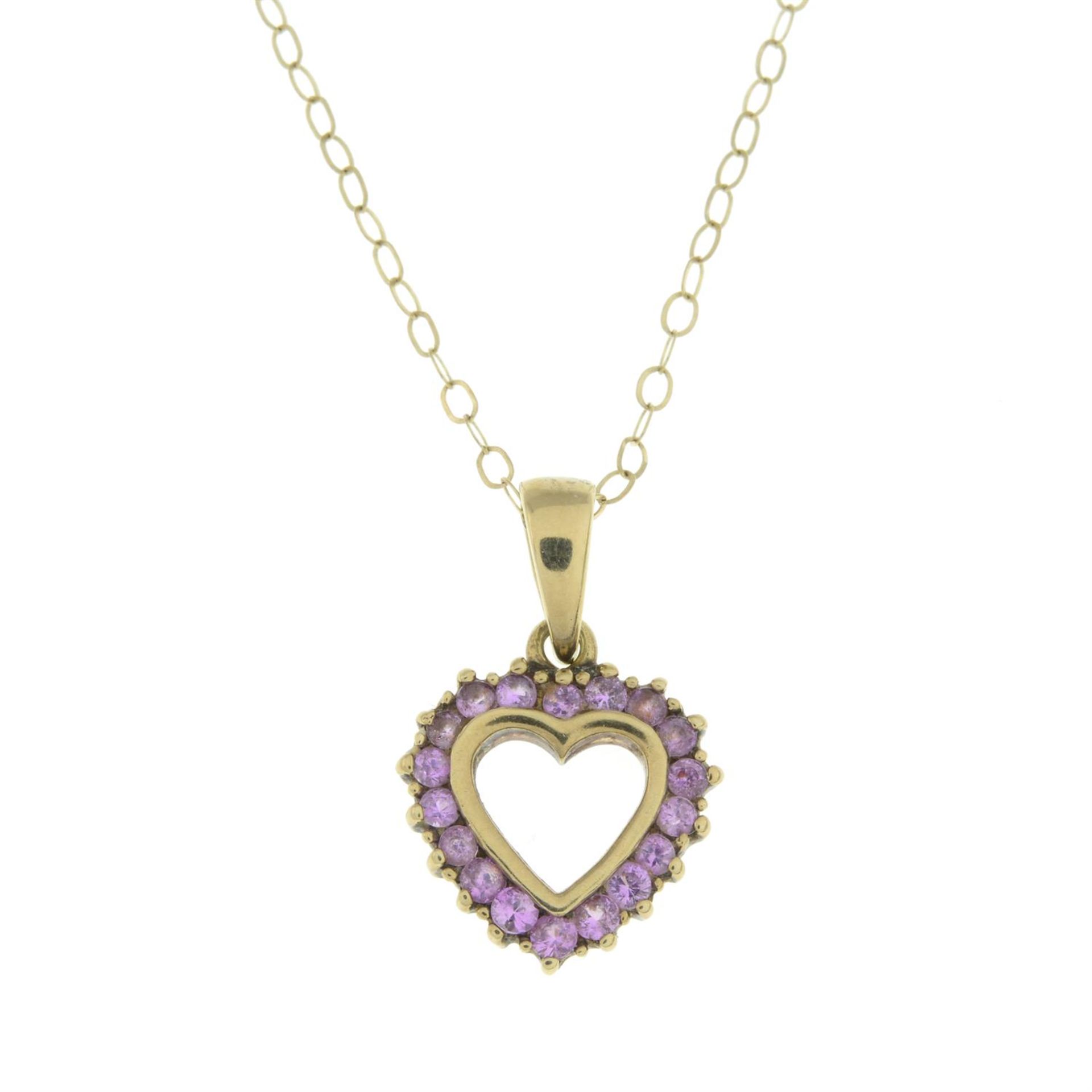 9ct gold pink sapphire pendant, with chain