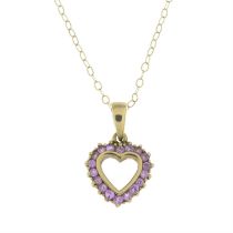 9ct gold pink sapphire pendant, with chain