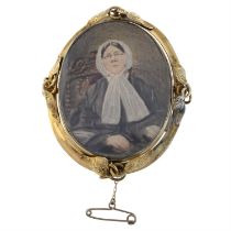 Victorian portrait miniature & hair brooch