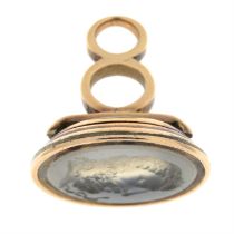 19th c. gold chalcedony fob, depicting a man