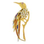 Gem & enamel bird brooch