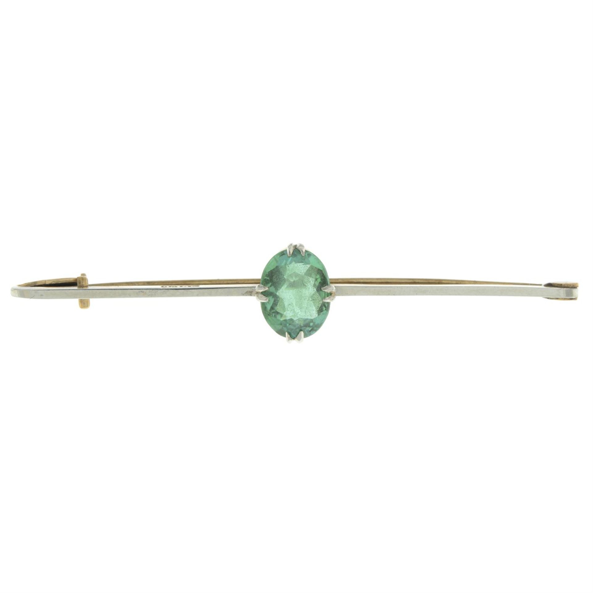 Green tourmaline bar brooch