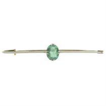 Green tourmaline bar brooch