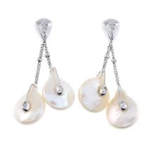 18ct gold baroque pearl & diamond drop earrings