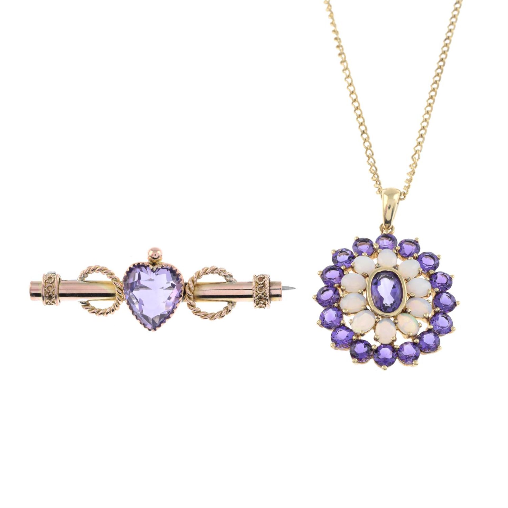 Amethyst and opal pendant & brooch