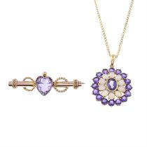 Amethyst and opal pendant & brooch