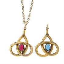 Two mid 20th century gem pendants, with chain