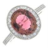 18ct gold pink tourmaline and diamond cluster ring.