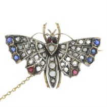 Late 19th century silver, gold diamond & gem-set butterfly brooch