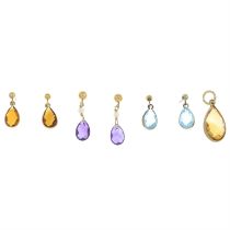 Three pairs of gem earrings & a pendant