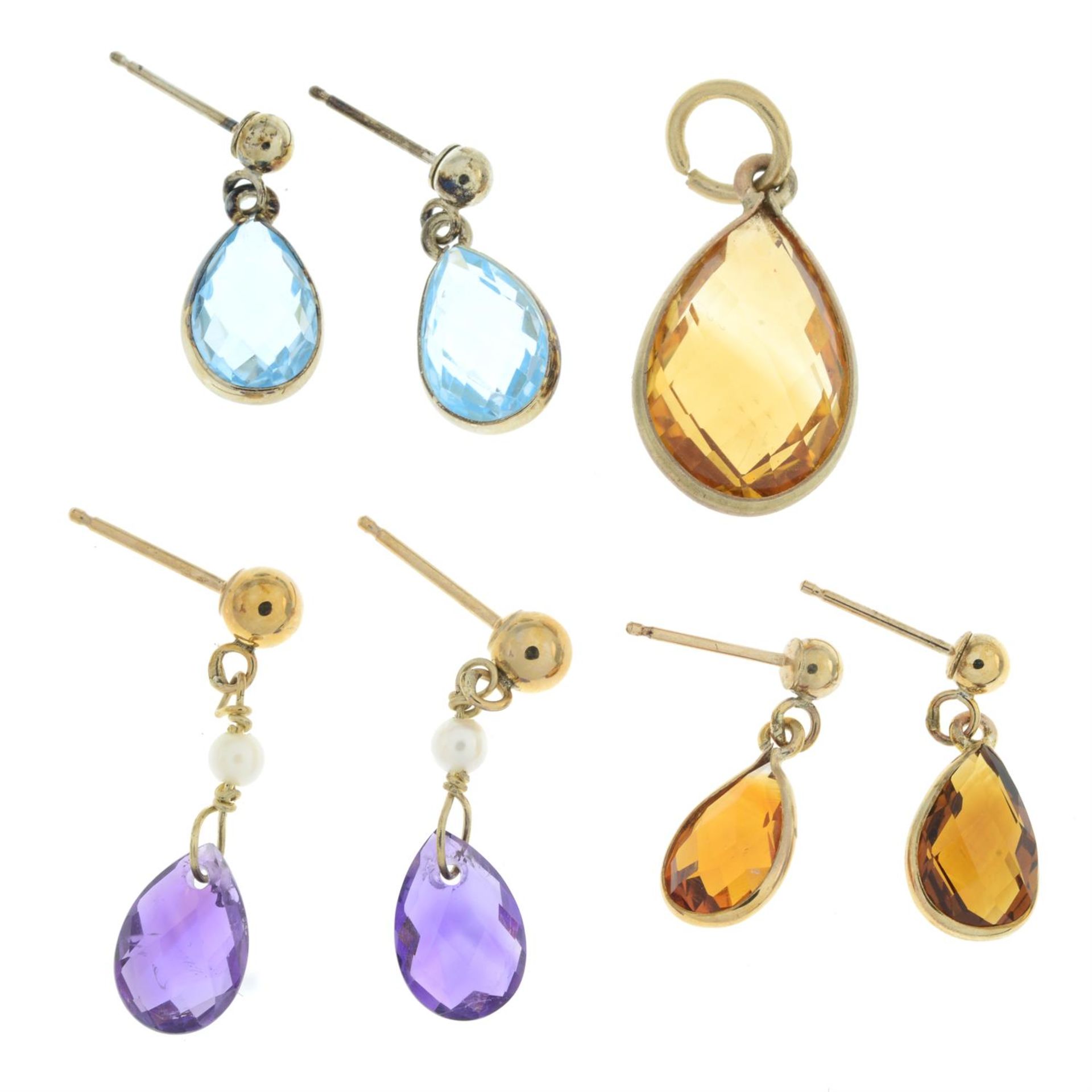 Three pairs of gem earrings & a pendant - Image 2 of 2